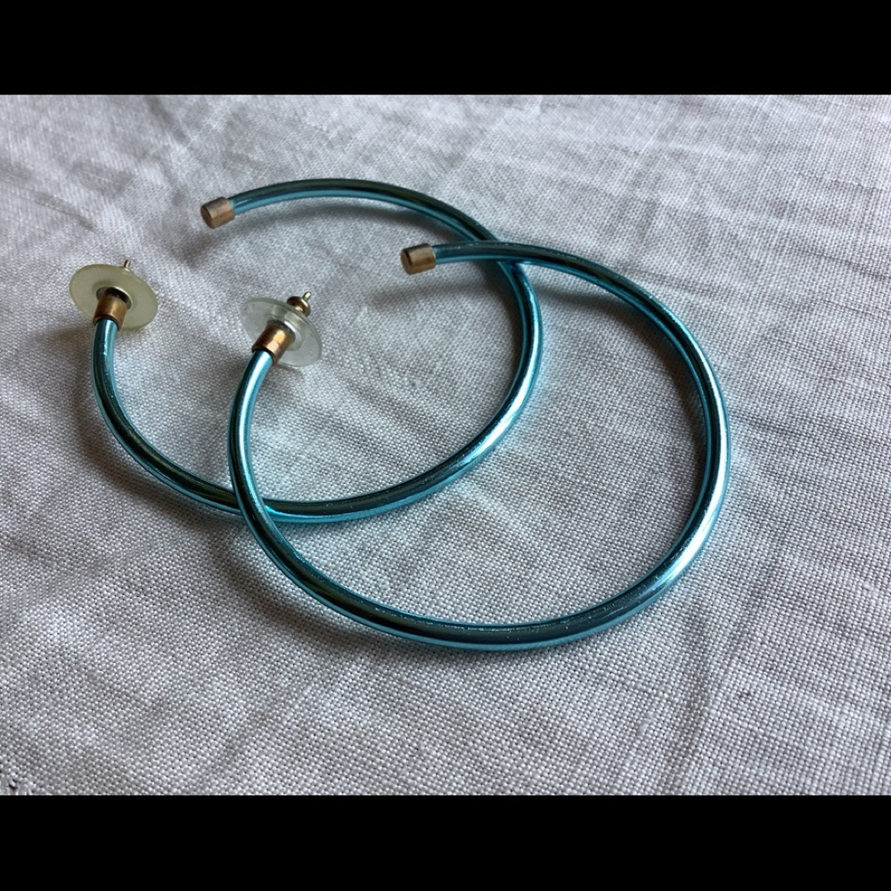 Vintage ESPRIT metallic aqua hoop earrings